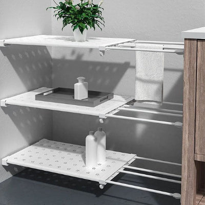 étagere coulissante avec barres porte-serviettes intégrées