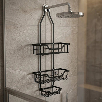 Étagère de douche suspendue noire avec paniers ajourés
