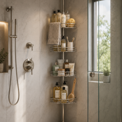 etagere de douche télescopique a quatre plateaux
