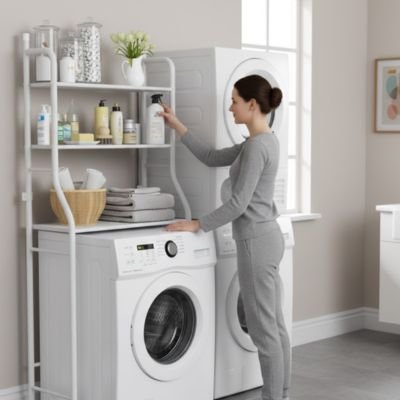 etagere lave linge rangement s'integrant harmonieusement dans différents styles d'intérieur