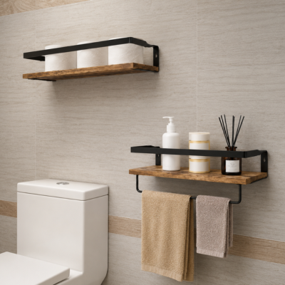 étagère mural pour salle de bain a deux plateaux solide