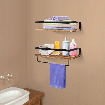 etagere mural pour salle de bain bois et noir