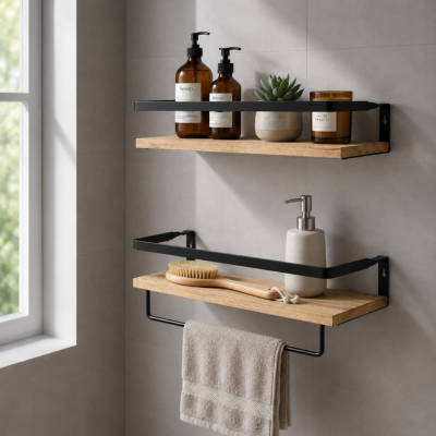 étagère mural pour salle de bain sur mur gris