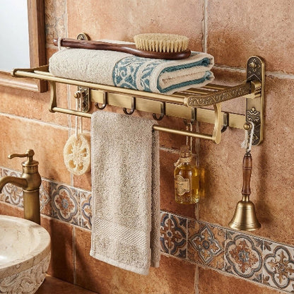 Étagère porte-serviette rétro avec serviettes suspendues et rangement supérieur
