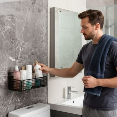 Étagère salle de bain a structure en grille métallique noire