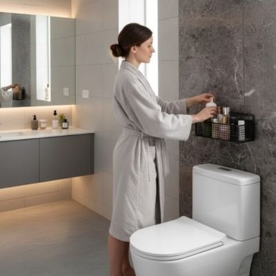 Étagère salle de bain avec surface ajourée facilitant le nettoyage