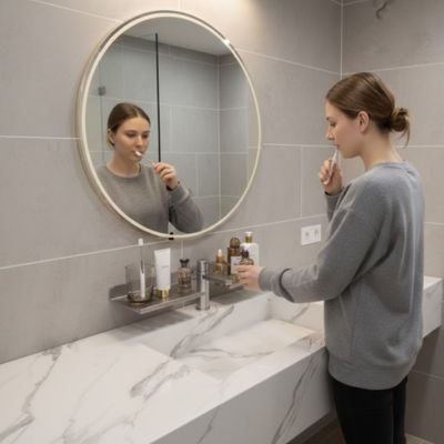 Étagère salle de bain épurée en blanc gris ou noir 