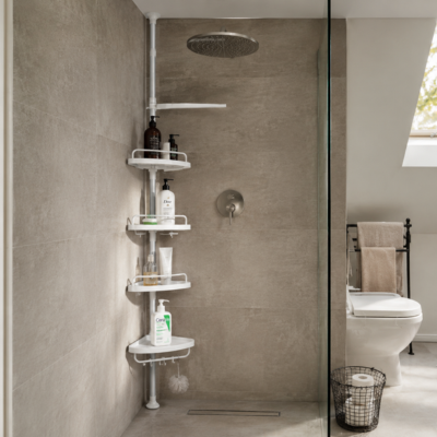 étagère télescopique douche blanc sans perçage