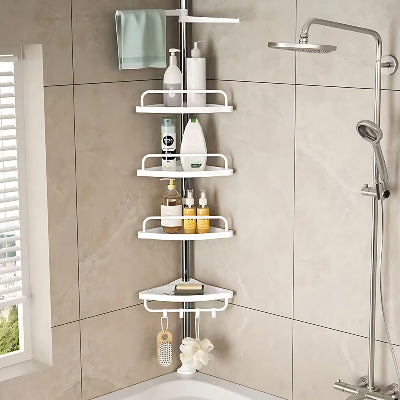 etagere telescopique douche dans le coin de la baignoire