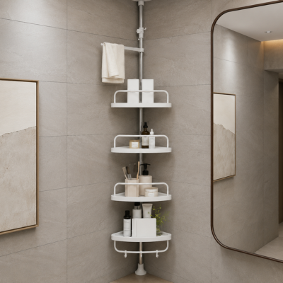 étagère télescopique douche dans le coin de la douche