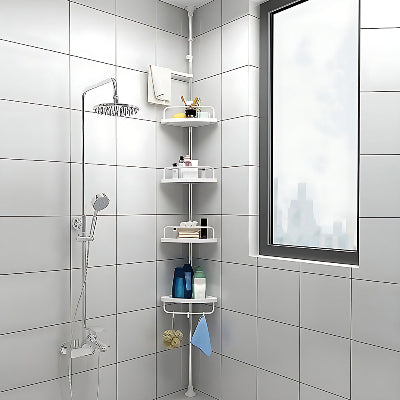 etagere telescopique douche dans une douche blanche