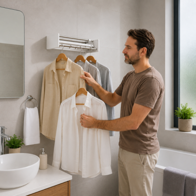 Étendoir à linge rétractable mural adapté pour toute les pièces