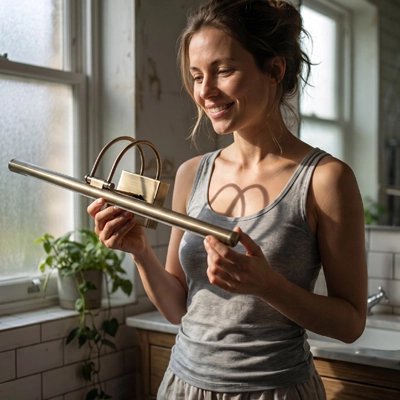 Femme devant un miroir éclairé par une applique murale LED