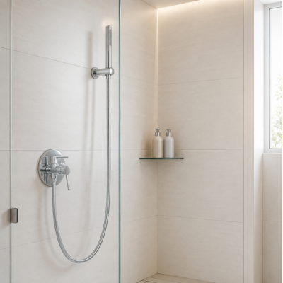 Flexible de douche extensible utilisé avec une douchette murale
