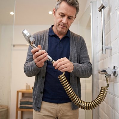 Installation d’un flexible de douche extensible en métal doré