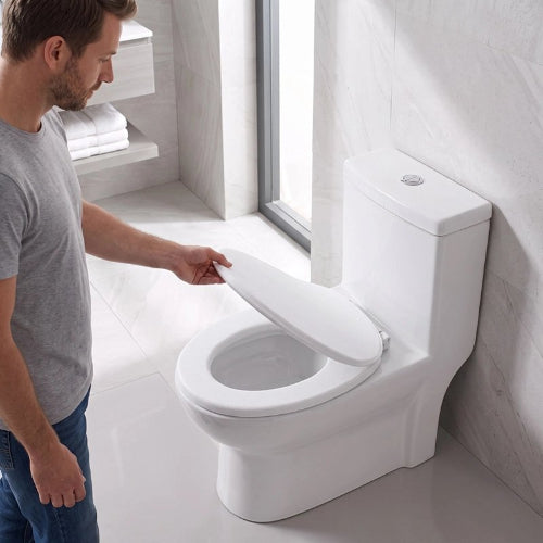 Installation rapide d’un abattant WC allongé sur une toilette