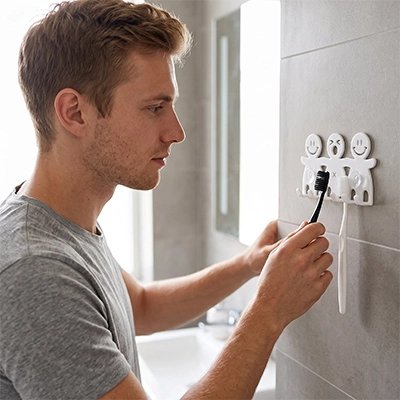 ​Installation sans perçage du porte-brosses à dents mural