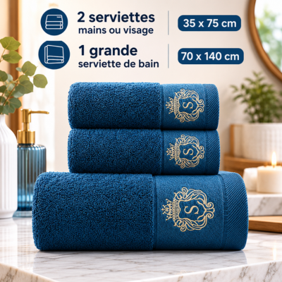 Kit de serviettes de salle de bain en coton bleu
