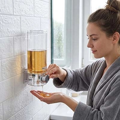 lDistributeur de savon mural transparent avec réservoir rechargeable