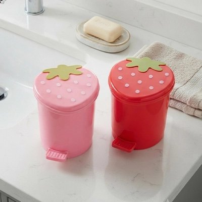 Mini poubelles fraise rose et rouge avec couvercle décoratif