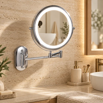 Miroir de maquillage pivotant avec bras extensible mural