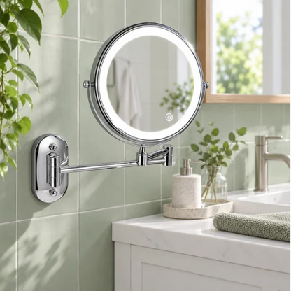 Miroir extensible articulé installé dans une salle de bain