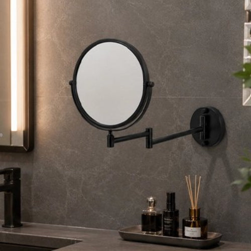 Miroir grossissant mural noir avec bras extensible articulé
