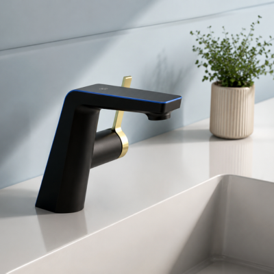 Mitigeur baignoire avec corp en forme de L épuré