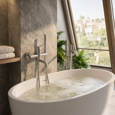 mitigeur-baignoire-fixer-au-mur-au-dessus-d'une-belle-baignoire