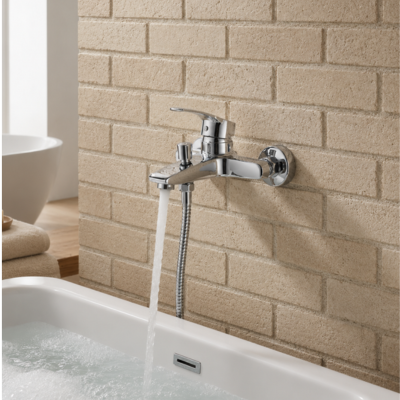 mitigeur-baignoire-fixer-sur-un-mur-de-brique-beige