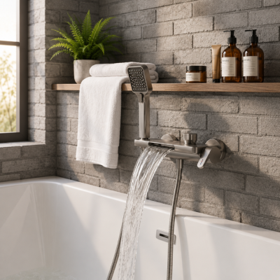mitigeur-baignoire-fixer-sur-un-mur-en-brique-grise