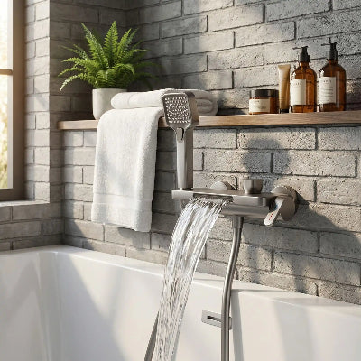 mitigeur-baignoire-fixer-sur-un-mur-en-brique-grise