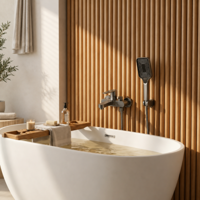 mitigeur-baignoire-gris-mat-sur-mur-de-bois