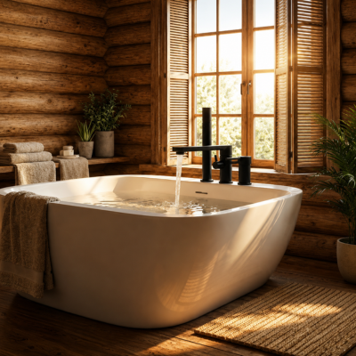 mitigeur-baignoire-noir-fixer-sur-la-baignoire-dans-un-chalet
