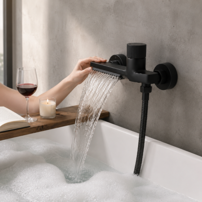 mitigeur-baignoire-noir-mat-a-effet-cascade