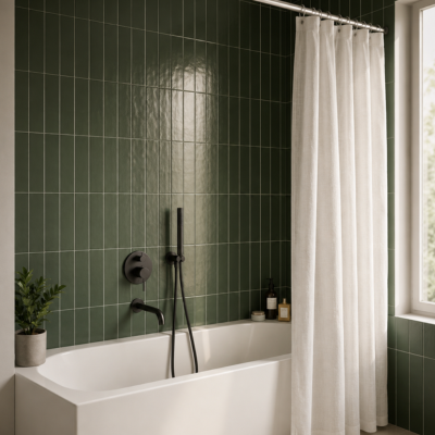 mitigeur-baignoire-noir-sur-un-mur-en-céramique-verte