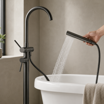mitigeur baignoire sur pied avec douchette à main