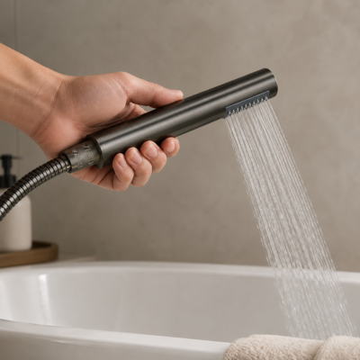 mitigeur baignoire sur pied avec douchette cylindrique