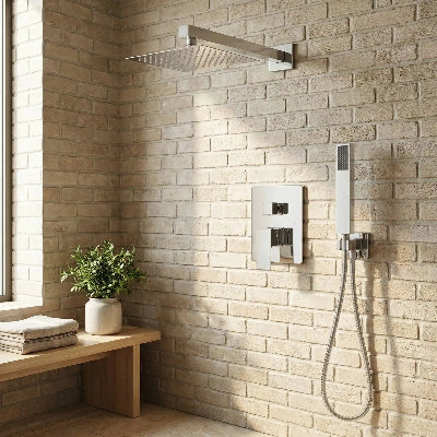 mitigeur douche a mono commande sur mur en brique beige