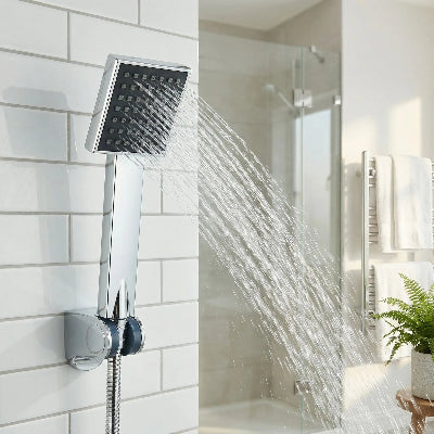 mitigeur douche argent chromé avec pommeau a plusieurs jets