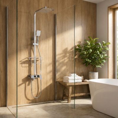 mitigeur-douche-argent-chromé-dans-une-douche-en-verre