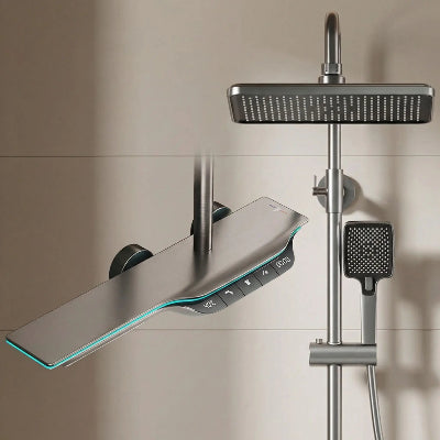 mitigeur douche gris a clavier et tete carré