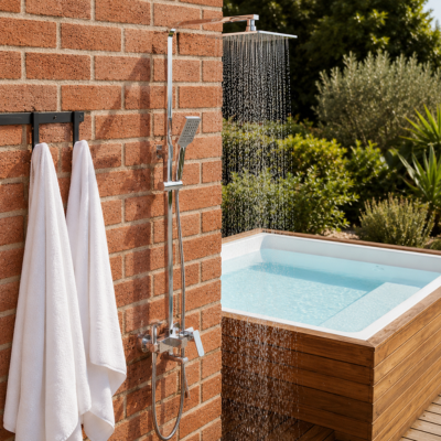 mitigeur-douche-installé-a-l'extérieur-a-coté-du-spa