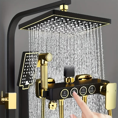 mitigeur douche noir et doré a bouton tactile