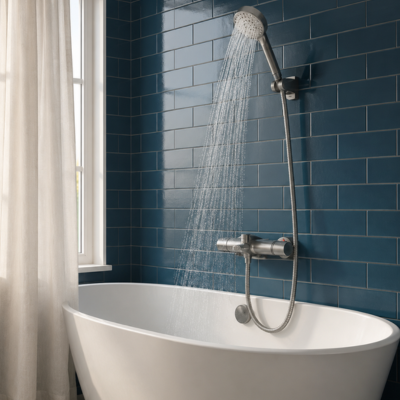 mitigeur-douche-thermostatique-sur-un-mur-bleu