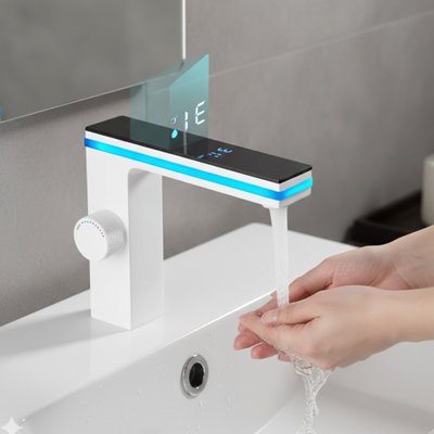 Mitigeur lavabo blanc a affichage numérique