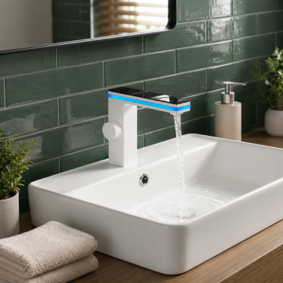 mitigeur-lavabo-blanc-dans-une-salle-de-bain-moderne