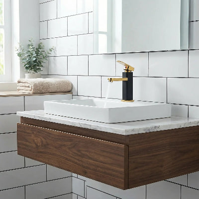 mitigeur-lavabo-de-couleur-noir-et-or