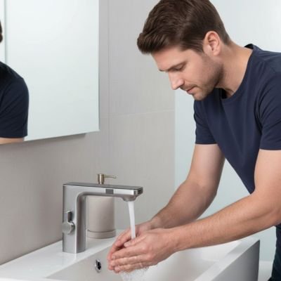 Mitigeur lavabo limitant le débit et coupant automatiquement l'eau