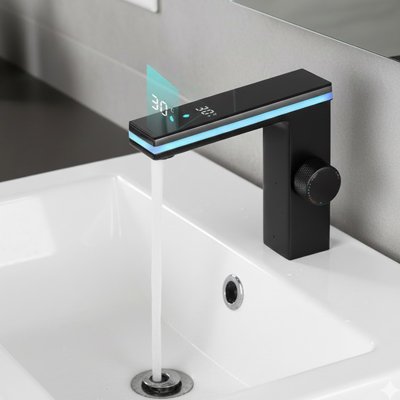 Mitigeur lavabo noir a affichage numérique